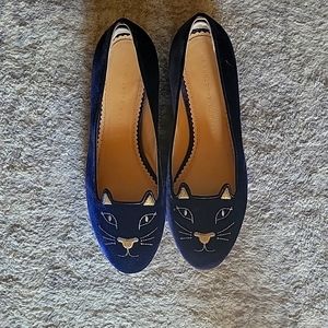 Charlotte Olympia Navy Kitty Flat Shoe